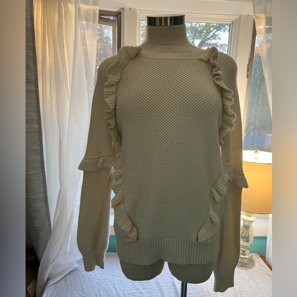 HIGHLINE CREAM COLORED RUFFLED SWEATER